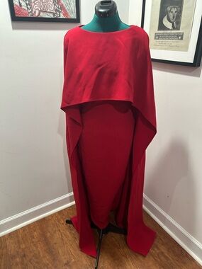Mac Duggal 21013 ONE OF A KIND Elegant Red Cape-Back Gown